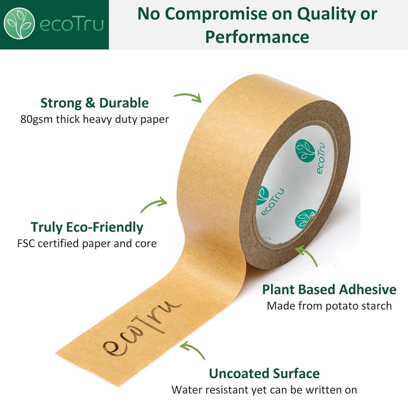 ecotru Ultra Strong Kraft Paper Packing Tape, Heavy Duty Brown Packing Tape for Box & Gummed Paper Tape for Sealing Packaging Shipping Moving & Masking,Biodegradable Printable, 1.9in x 55Yd, 6 Rolls - Image 3